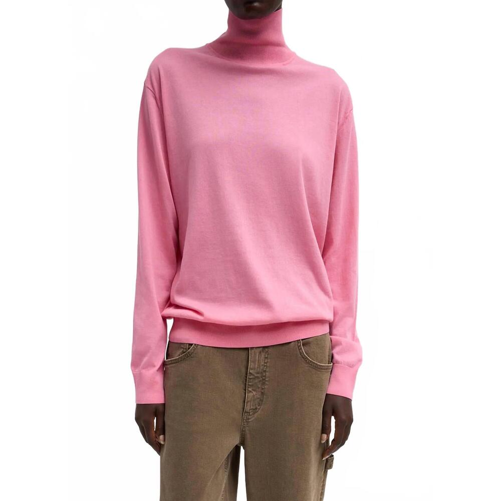 NEW TIBI super fine gauge perfect turtleneck pullover in bubble gum pink